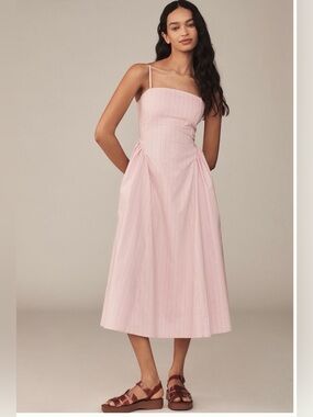 Meave sleeveess fitted a line mid dress pink medium